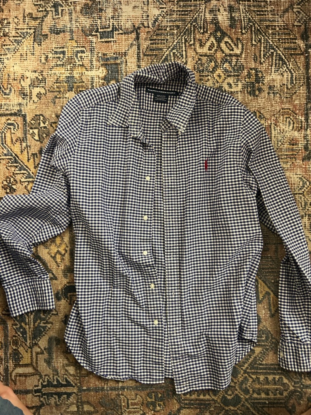 Ralph Lauren Blue and White Gingham Button-Down Shirt